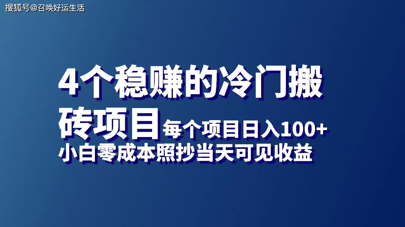 4个的冷门搬砖项目，小白零成本照抄当天见收益